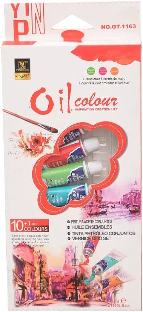 Oil Color 6ml Tube With Brush Set Of 10 Pcs - Multi Color