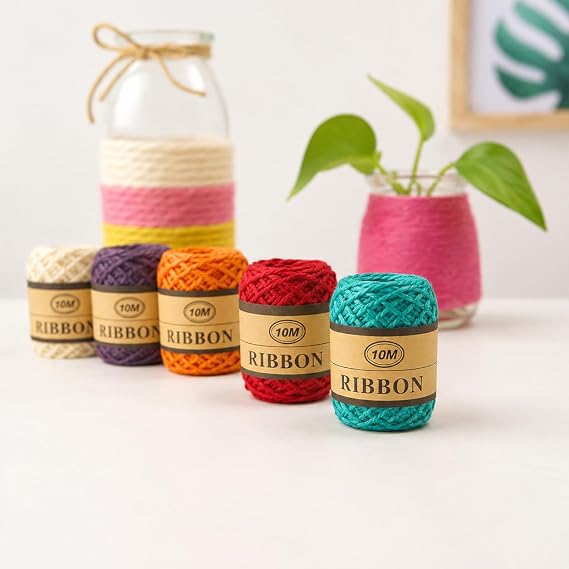 Jute Twine String,, 2mm 3-Ply, Natural, Multi-Colour, 10m, for Gift Wrapping, DIY Crafts, Floristry, and Wedding Decorations