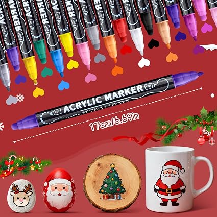 Paint Pen Versatile Double Tip Markers 24pcs Quick Dry Waterproof Acrylic Paint for Artists Hobbyists on Surfaces Double Tip Pens