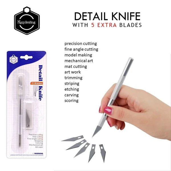 Keep Smiling Detail Knife Cutter with 5 Blades | Craft Tool