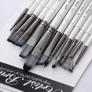 Keep Smiling 12-Piece Premium Artist Brush Set – Nylon Hair, Wooden Handle for Acrylic, Oil & Watercolor