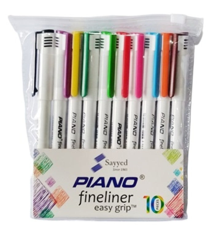 PIANO Fineliner Easy Grip Pens | Bright Colors Fine Tip Pointer for Drawing & Writing