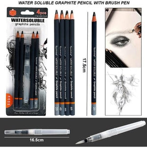 Water-Soluble Graphite Pencil with Waterbrush Pen – Perfect for Sketching, Shading, and Watercolor Effects