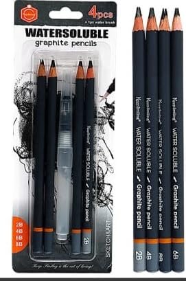 Water-Soluble Graphite Pencil with Waterbrush Pen – Perfect for Sketching, Shading, and Watercolor Effects