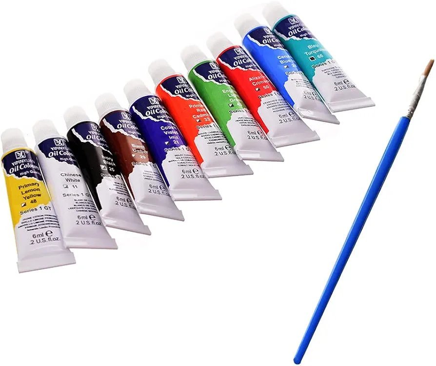 Oil Color 6ml Tube With Brush Set Of 10 Pcs - Multi Color