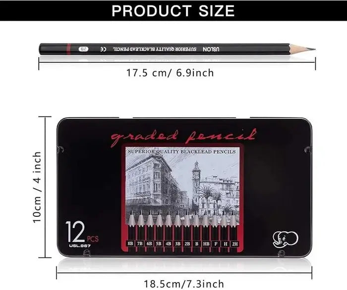 Artist Graded Pencil Set of 12 | Professional Sketching & Drawing Pencils