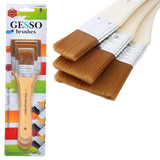 Keep Smiling 3pcs Flat Tip Brush Set | Wooden Handle Nylon Wool Brushes for Gesso, Watercolor &amp; Gouache Painting