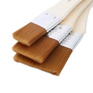Keep Smiling 3pcs Flat Tip Brush Set | Wooden Handle Nylon Wool Brushes for Gesso, Watercolor &amp; Gouache Painting