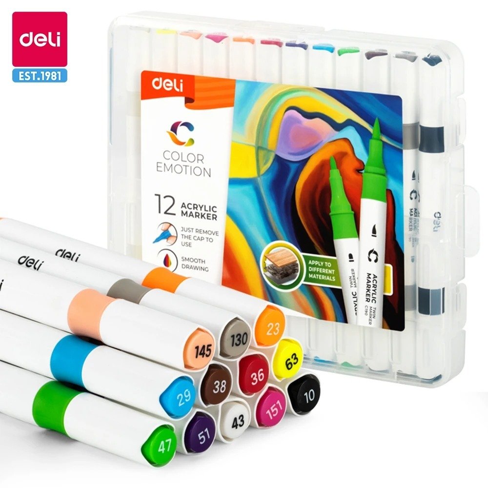Deli Acrylic Paint Markers Double Tip – 12/24 Colors