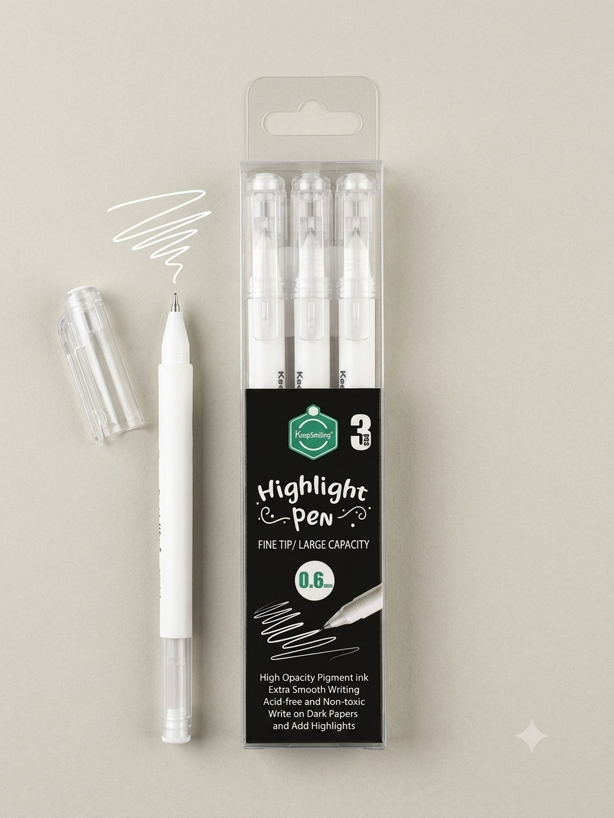 Keep Smiling 0.6mm White Highlight Pen Set (Pack of 3)