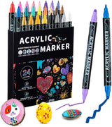 Paint Pen Versatile Double Tip Markers 24pcs Quick Dry Waterproof Acrylic Paint for Artists Hobbyists on Surfaces Double Tip Pens