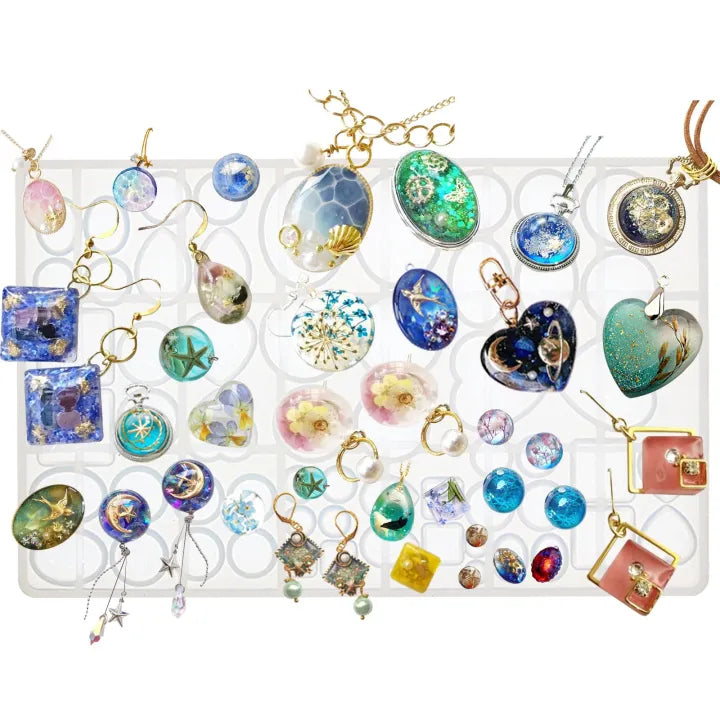 58-Piece Silicone Cabochon Jewelry Resin Mold Set