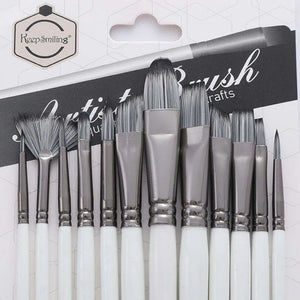 Keep Smiling 12-Piece Premium Artist Brush Set – Nylon Hair, Wooden Handle for Acrylic, Oil & Watercolor