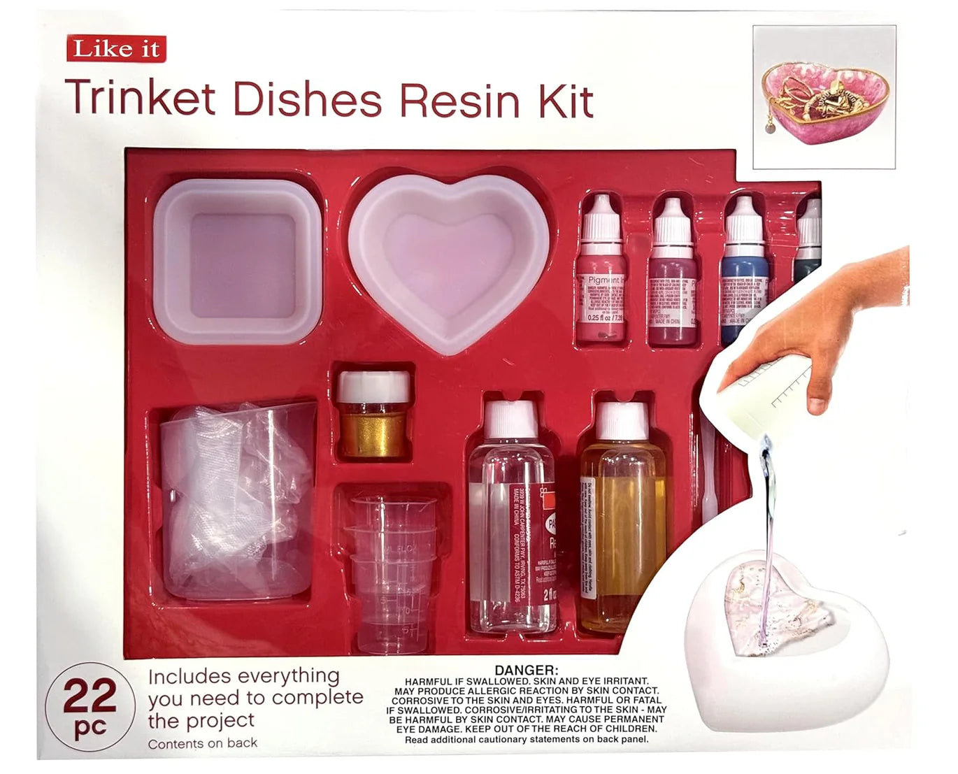 Trinket Dishes Resin Kit, 22 Piece DIY Craft Set with Silicone Moulds, Pigment Inks, Gold Paint