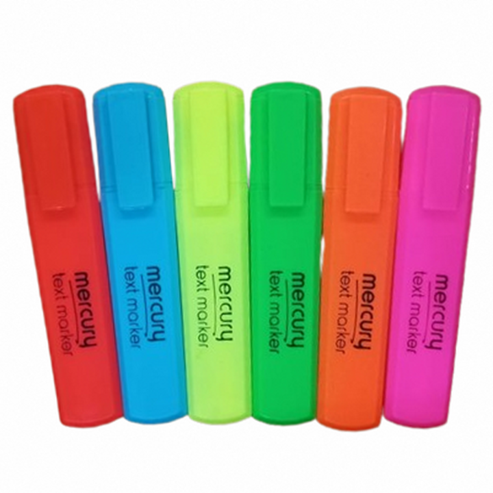 Mercury Highlighter Pens Chisel Tip 1-5mm Set of 6 Assorted Colors