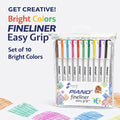 PIANO Fineliner Easy Grip Pens Set of 10 | Bright Colors Fine Tip Pointer for Drawing & Writing