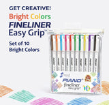 PIANO Fineliner Easy Grip Pens Set of 10 | Bright Colors Fine Tip Pointer for Drawing & Writing