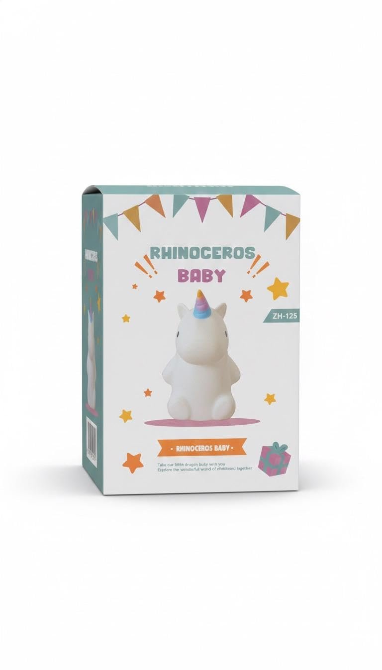 Kids Night Light – Rhinoceros Baby LED Lamp | Soft Silicone Color-Changing Nursery Light | Baby Bedroom & Gift Toy (ZH-125) (Rhinoceros)