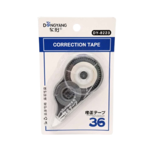 "Image of DONG YANG Correction Tape 36 DY-8223, featuring a sleek, ergonomic dispenser with a 36-meter white correction tape."4o