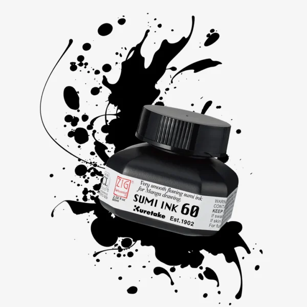 60 ml and 180 ml bottles of Sumi ink, perfect for calligraphy and traditional painting with rich black tones."