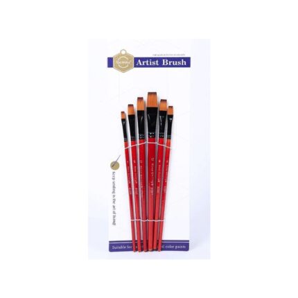 A set of 6 flat paint brushes from Keep Smiling (A6086F), featuring durable synthetic bristles, comfortable handles, and secure, rust-resistant ferrules. The set includes various sizes, ideal for acrylic, watercolor, gouache, and oil painting.