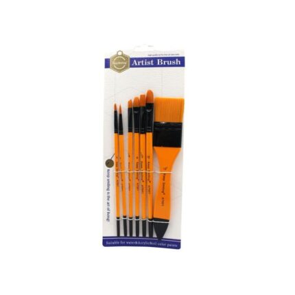 A set of 7 mixed acrylic paint brushes from Keep Smiling, labeled A7001, featuring various brush shapes and sizes, designed for acrylic painting. The brushes are made with durable handles and high-quality bristles for smooth, precise application.