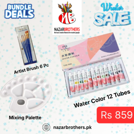 Winter Deal No 1 , 6 Pcs Brushes, Water color 12 Tubes, Mixing Palette