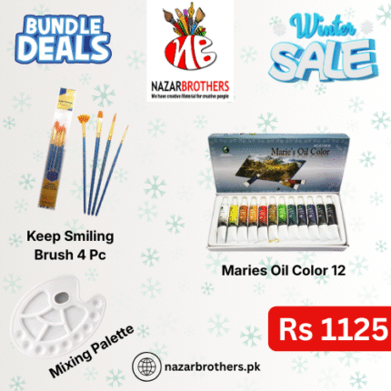 Winter Deal No. 2 – Keep Smiling Brushes + Maries Oil Colors 12 Tubes + Mixing Palette